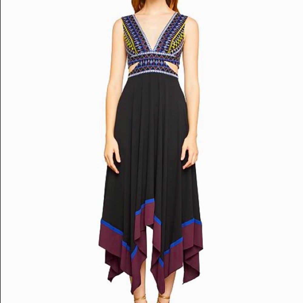 BCBGMAXAZRIA Embroidered Cutout Dress